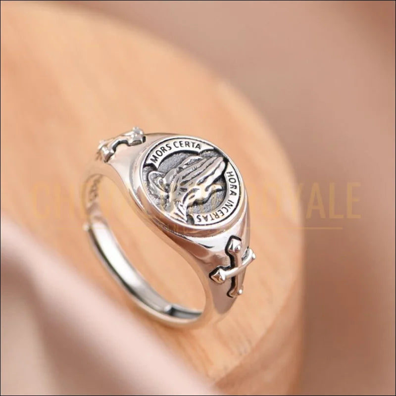 Chevalière femme argent design de croix taille ajustable