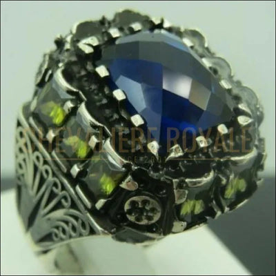 Chevalière femme argent fait main orné de zircon et de péridot