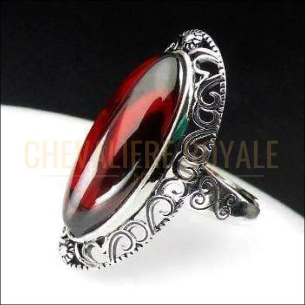 Chevaliere royale - femme bague  argent pierre agate monture en cœur ajustable rouge