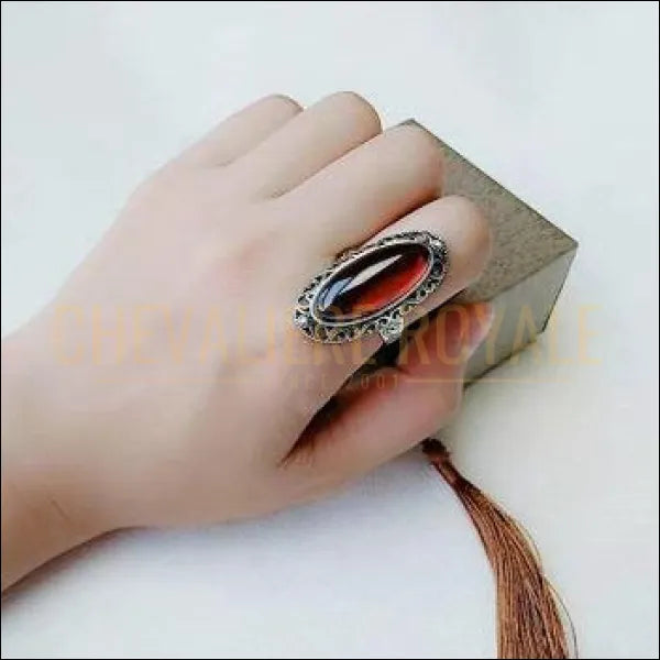 Chevaliere royale - femme bague  argent pierre agate monture en cœur ajustable rouge