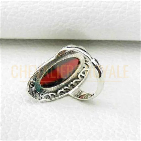 Chevaliere royale - femme bague  argent pierre agate monture en cœur ajustable taille reglable 