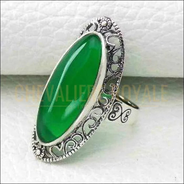 Chevaliere royale - femme bague  argent pierre agate monture en cœur ajustable vert pas cher bijou