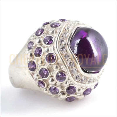Chevalière Femme Argent  Pierre d'Améthyste Synthétique-Chevaliere Royale-1