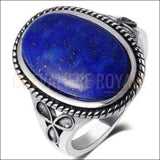 Chevalière femme argent pierre de lapis-lazuli nommée pierre de nuit