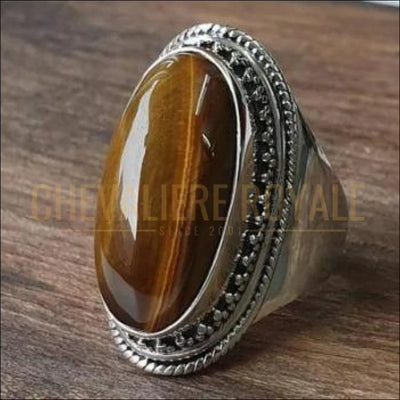 Chevalière femme pierre œil de tigre lignes classiques et arrondies