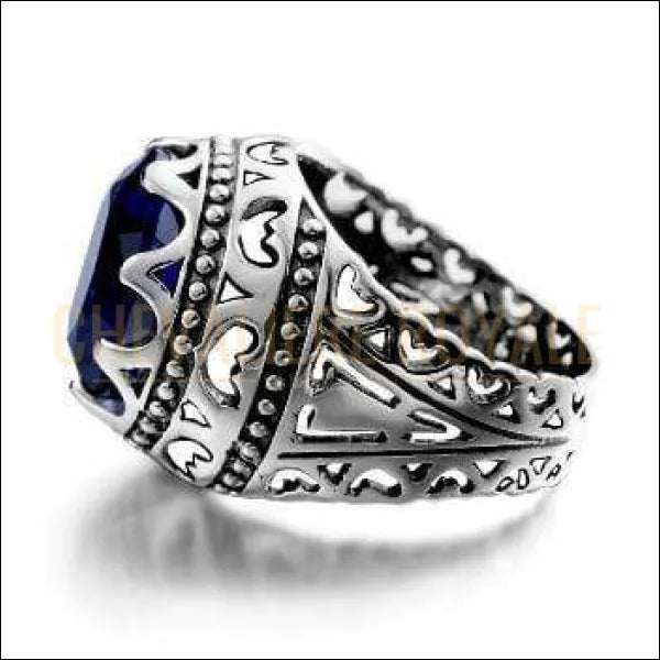 Chevalière Royale - bague  femme argent plaqués rhodium pierres zircon saphir bleu