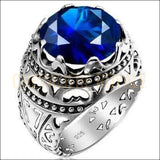 Chevalière femme argent plaqués rhodium pierres zircon saphir