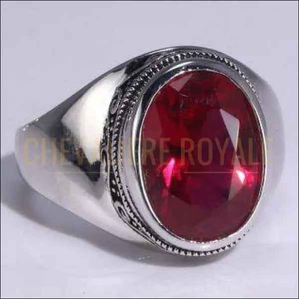 Chevaliere Royale femme -  bague argent sertie d'une bande à motifs harmonieux rouge rose