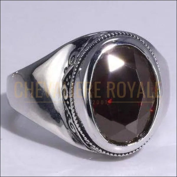 Chevaliere Royale femme -  bague argent sertie d'une bande à motifs harmonieux vine rouge