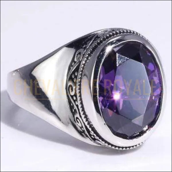 Chevaliere Royale femme -  bague argent sertie d'une bande à motifs harmonieux violet