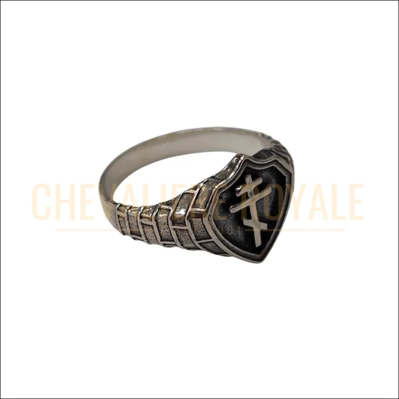 Chevalière femme – croix orthodoxe & cœur protecteur
