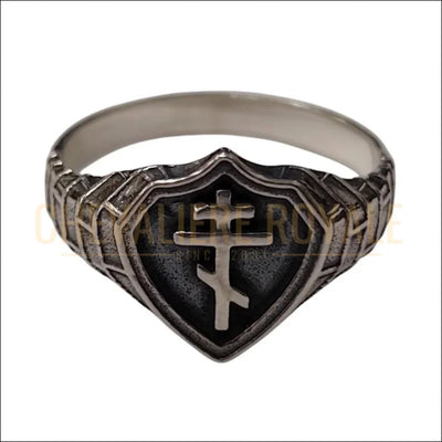 Chevalière Femme – Croix Orthodoxe & Cœur Protecteur