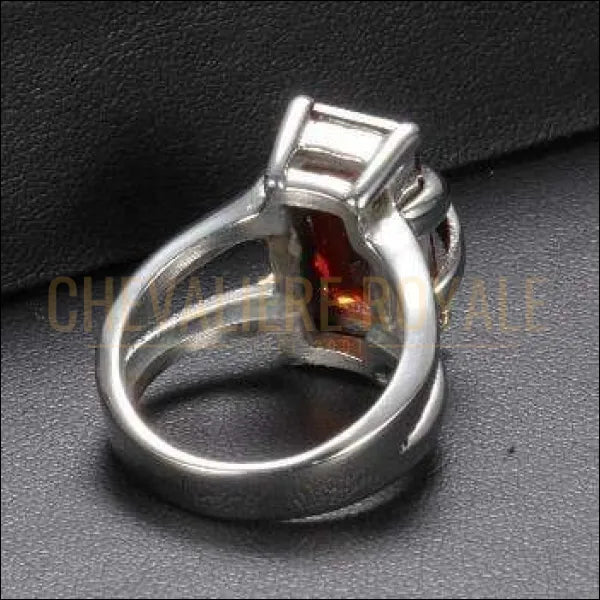 Chevaliere Royale - bague femme en acier zircon avec double anneaux anoblie bijoux pas cher