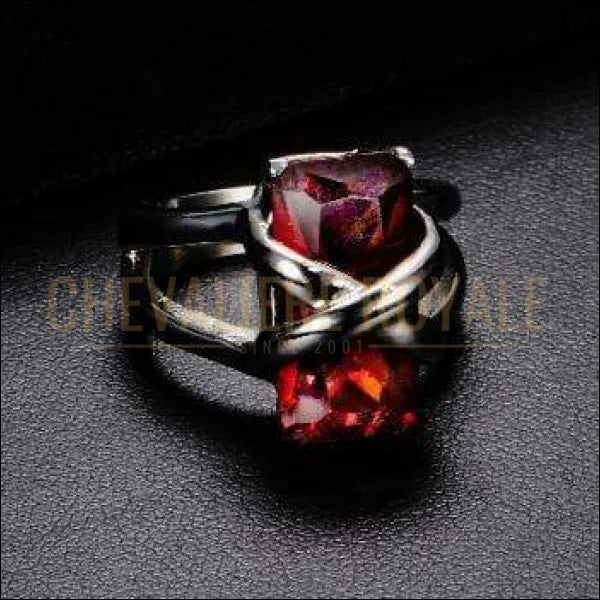 Chevaliere Royale - bague femme en acier zircon avec double anneaux anoblie bijoux 