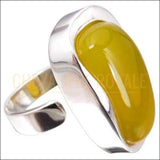 Chevalière femme en argent agate jaune design géométrique