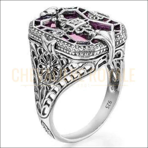 Chevalière femme en argent cristal rose synthétique transparent