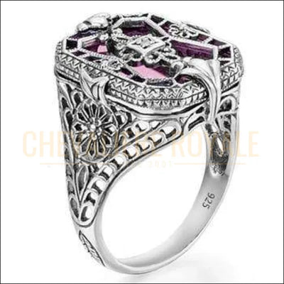 Chevalière femme en argent cristal rose synthétique transparent