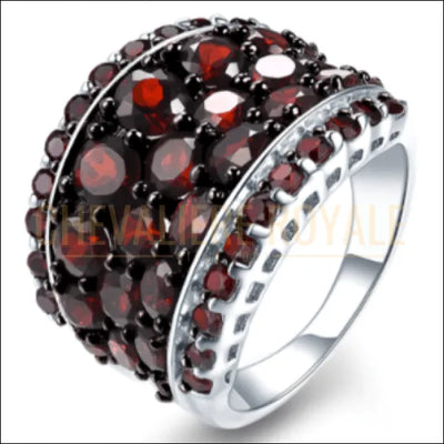 Chevalière femme en argent éblouissante bague fine pierres Grenat - Chevalière Royale 