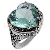 Chevalière femme en argent en forme de coeur pierre aigue-marine