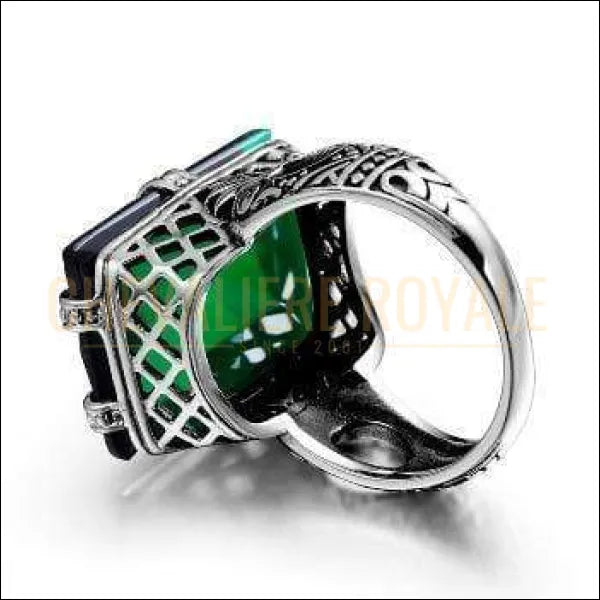 Bague Chevalière Argent Massif Avec Pierre D'Onyx Verte - Taille 52 - Occasion