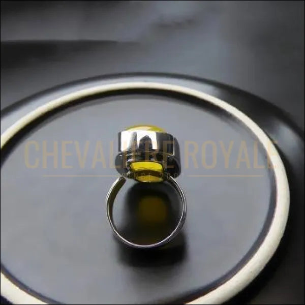 Chevalière femme en argent pierre agate jaune anneau ajustable - Chevalière Royale 