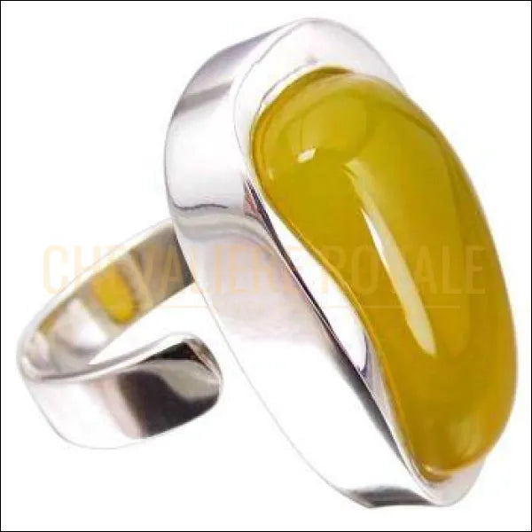 Chevalière femme en argent pierre agate jaune anneau ajustable - Chevalière Royale 