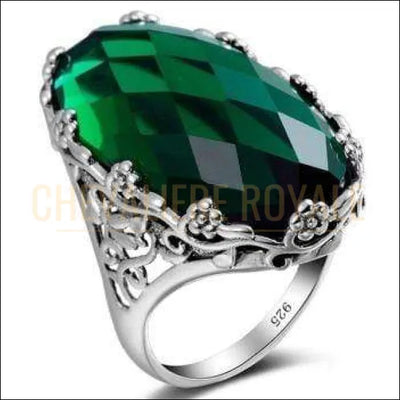 Chevalière femme en argent pierre d'émeraude royale argentée