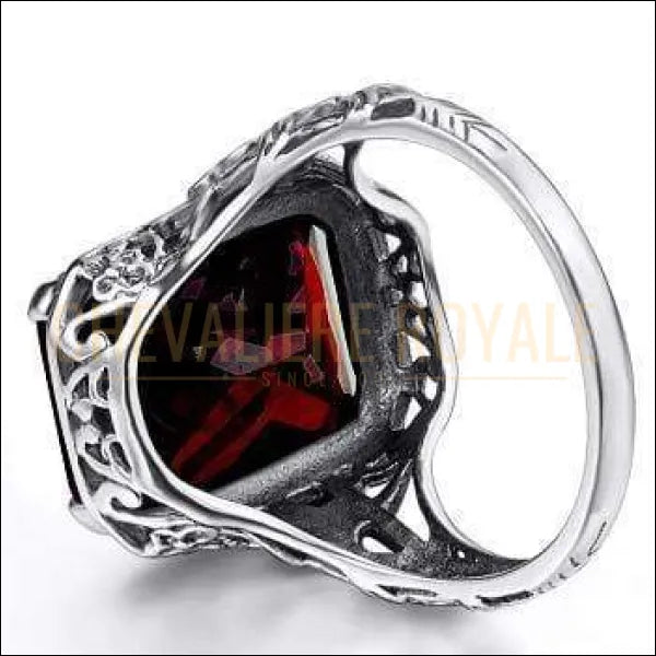 Chevaliere Royale bague - femme en argent pierre grenat rouge coupe rectangulaire 925