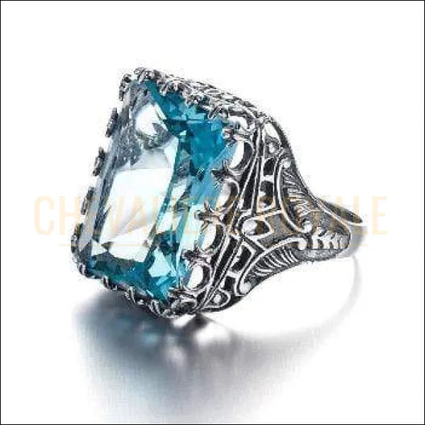 Chevalière femme en argent pierre précieuse couleur eau de mer bijou 925