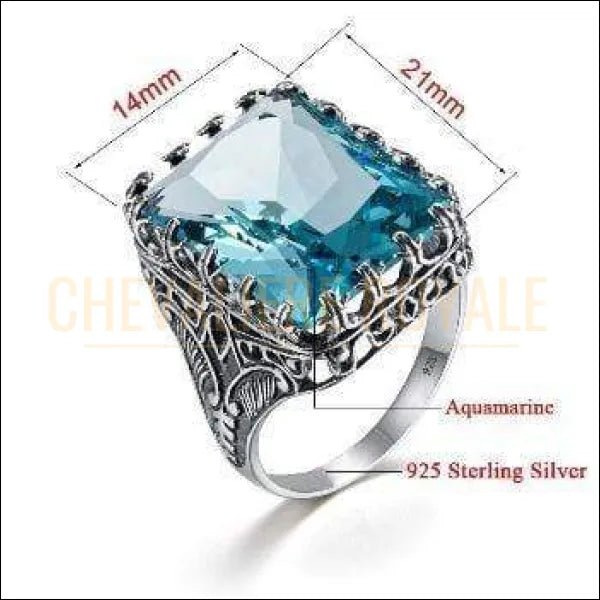 Chevalière femme en argent pierre précieuse couleur eau de mer 925 sterling