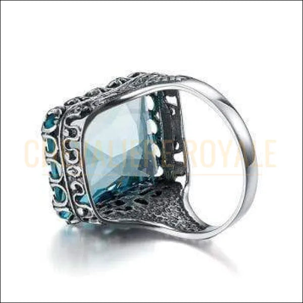 Chevalière femme en argent pierre précieuse couleur eau de mer bijou