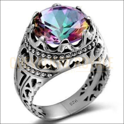 Chevalière Royale - bague femme en argent pierre topaze mystique arc-en-ciel