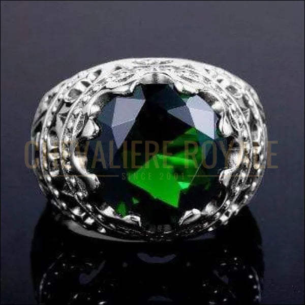 Chevalière femme en argent sublime émeraude hébergée au centre sterling
