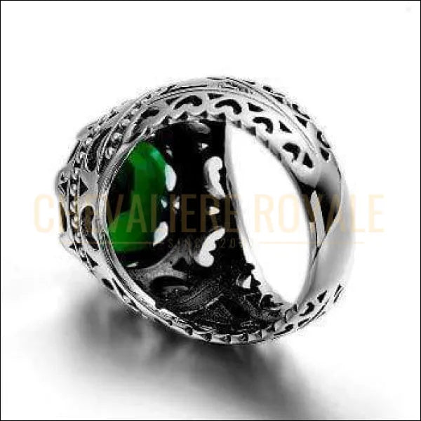 Chevalière pour femme en argent sublime émeraude hébergée au centre
