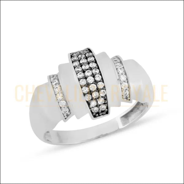 Chevalière femme en or blanc 14 carats baguette pavées de zircone 