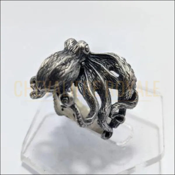 Chevalière Royale femme homme  argent pieuvre sculptée à la main