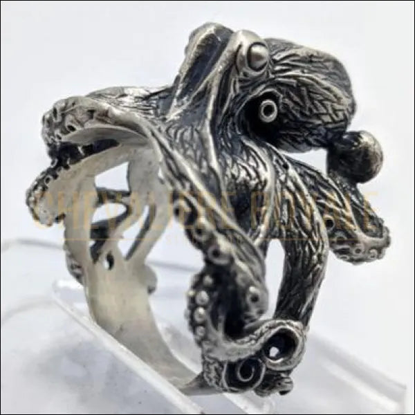 Chevalière femme homme en argent pieuvre sculptée à la main