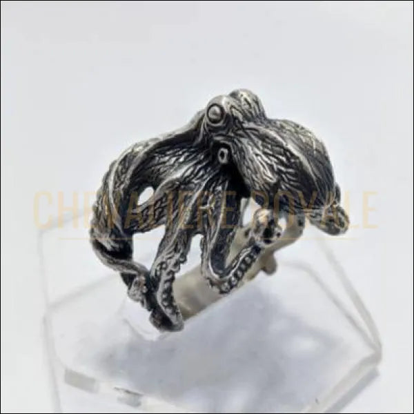 Chevalière Royale femme homme en argent pieuvre sculptée  main