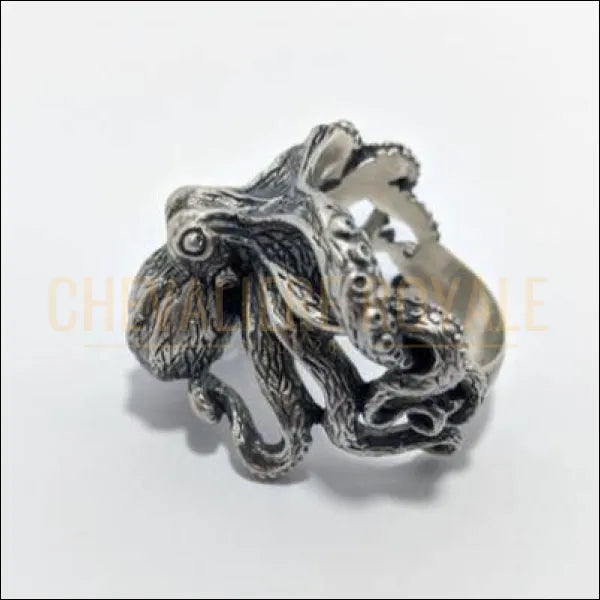 Chevalière Royale femme homme  argent pieuvre poulpe sculptée à la main