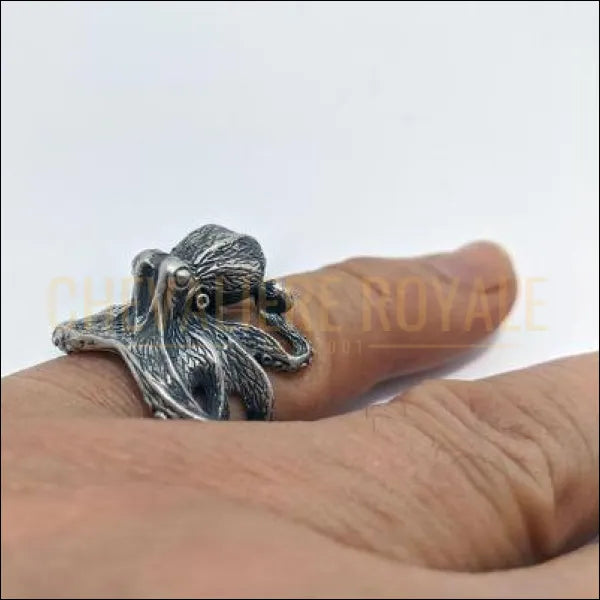 Chevalière femmes pour homme en argent pieuvre sculptée à la main