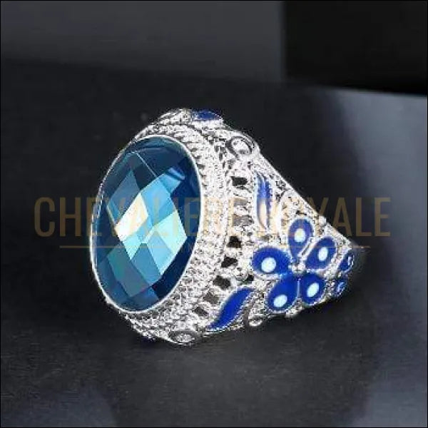 Chevaliere Royale - bague femme mode tibétain couleur bleu thérapeutique pas cher