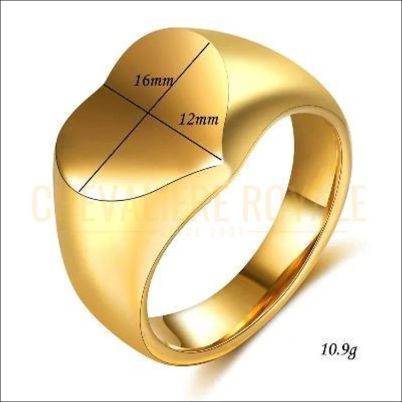 Chevalière femme en acier couleur or forme cœur