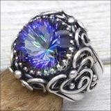 Chevalière femme sertie de pierre de quartz topaze bleue mystique