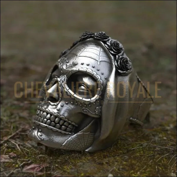 Bague tête de mort maçonnique : bijoux motard gothique franc-maçon en argent sterling - France Bague tête de mort maçonnique : bijoux motard gothique franc-maçon en argent sterling - France