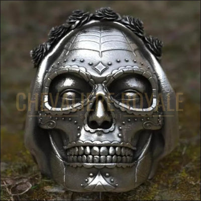 Chevalière royale homme femme gothique crâne de sucre en acier 