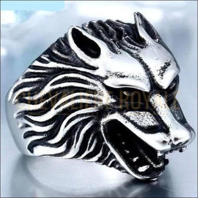 Chevaliere gothique en forme de tête de loup en acier inoxydable - chevaliere royale 