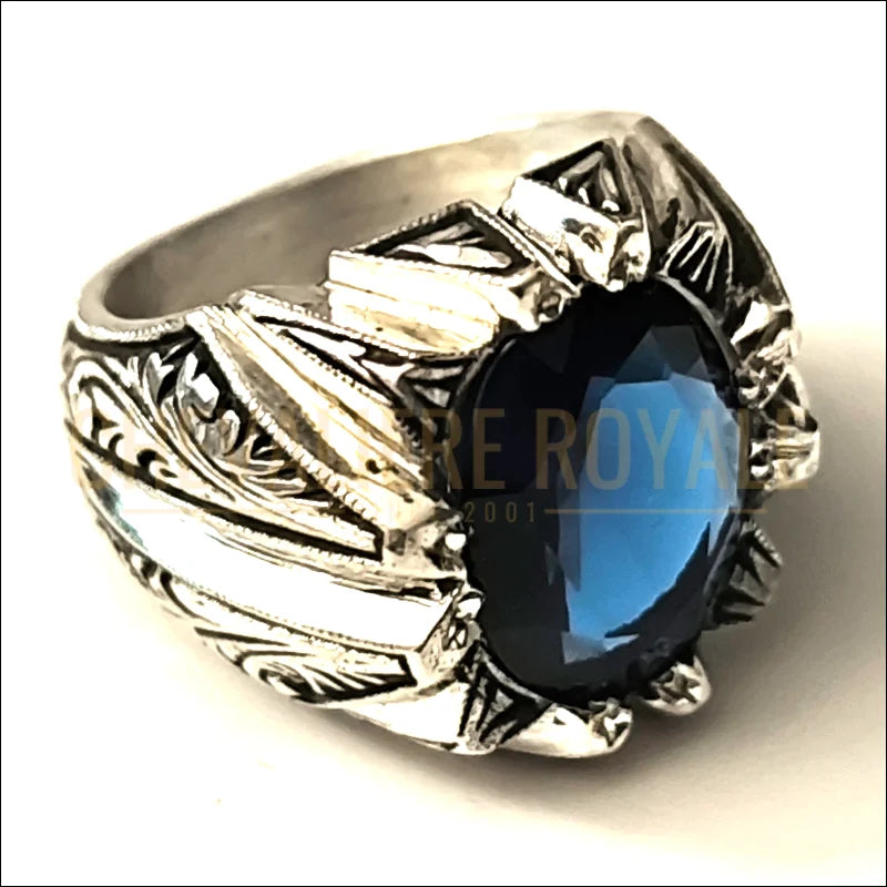 chevaliere-argent-massif-avec-pierre-saphire-pour-hommes-chevaliere-royale
