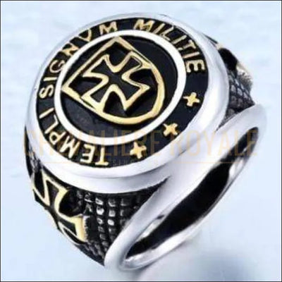 Chevalière royale homme acier croix templiers la protection des pèlerins
