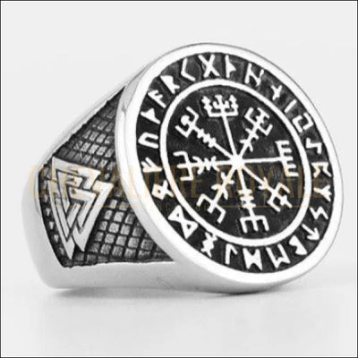 Chevalière homme acier design Vegvisir ou Viking Compass