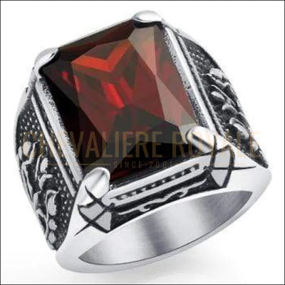 Chevaliere Royale - Bague homme acier inoxydable rouge bleu violet finement taillé 